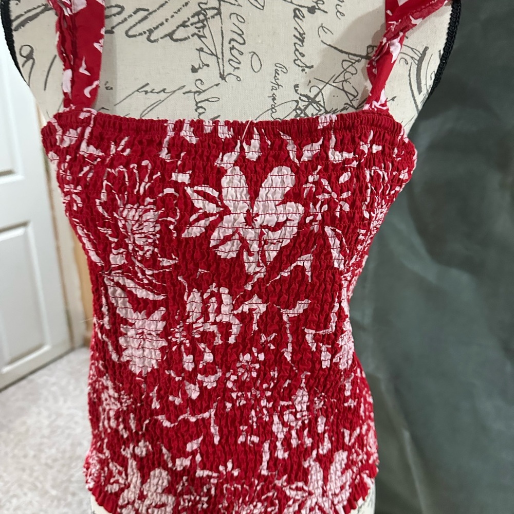 Old Navy Red and White Smocked Tank Top